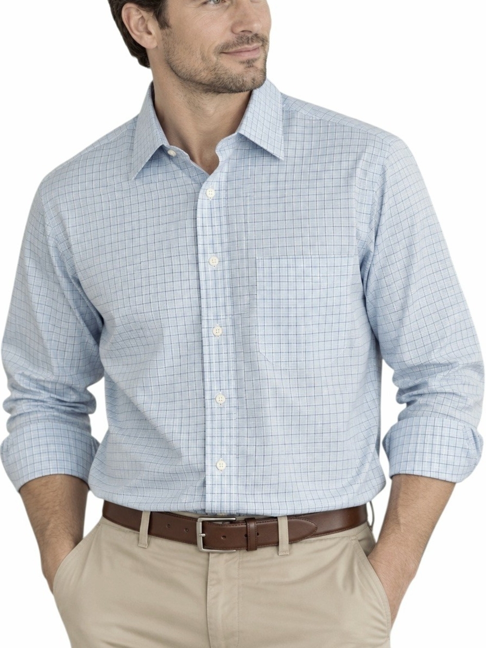 Brooks Brothers Non-Iron Cotton Regular Fit Blue Check Dress Shirt 15.5 35